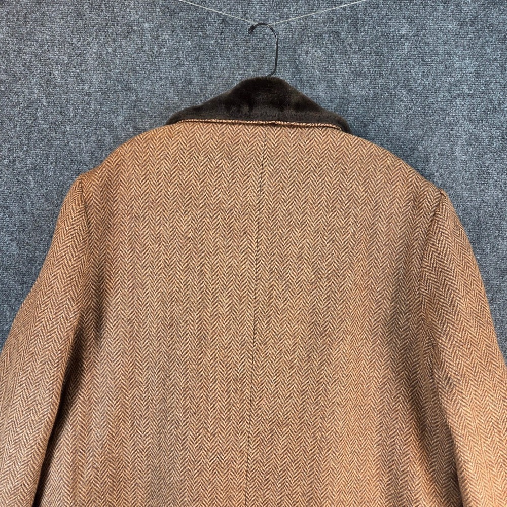 Vintage Wool Herringbone Coat Faux Fur Lined Western‎ Ranch Barn Jacket Size 44 - Picture 13 of 16